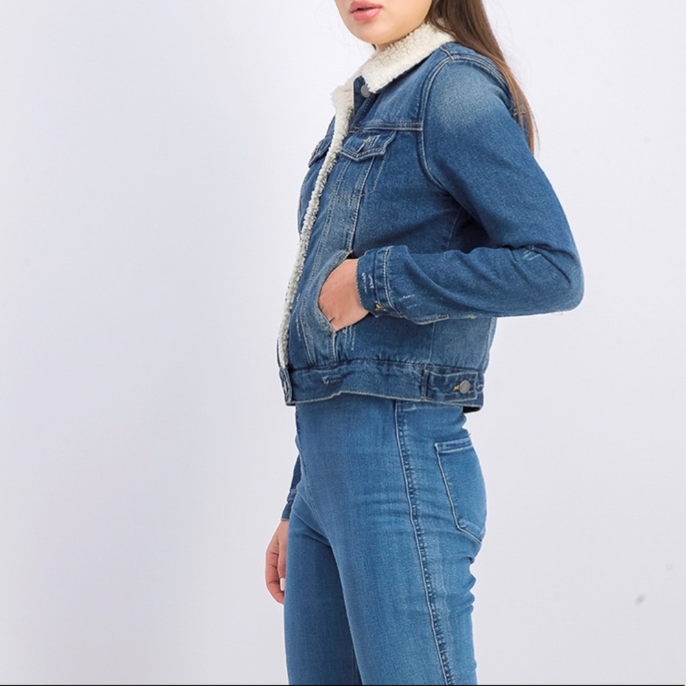 Trucker Jacket Blue Denim Sherpa Lined Women’s Size XL Ashley Vintage Charm - Picture 4 of 11